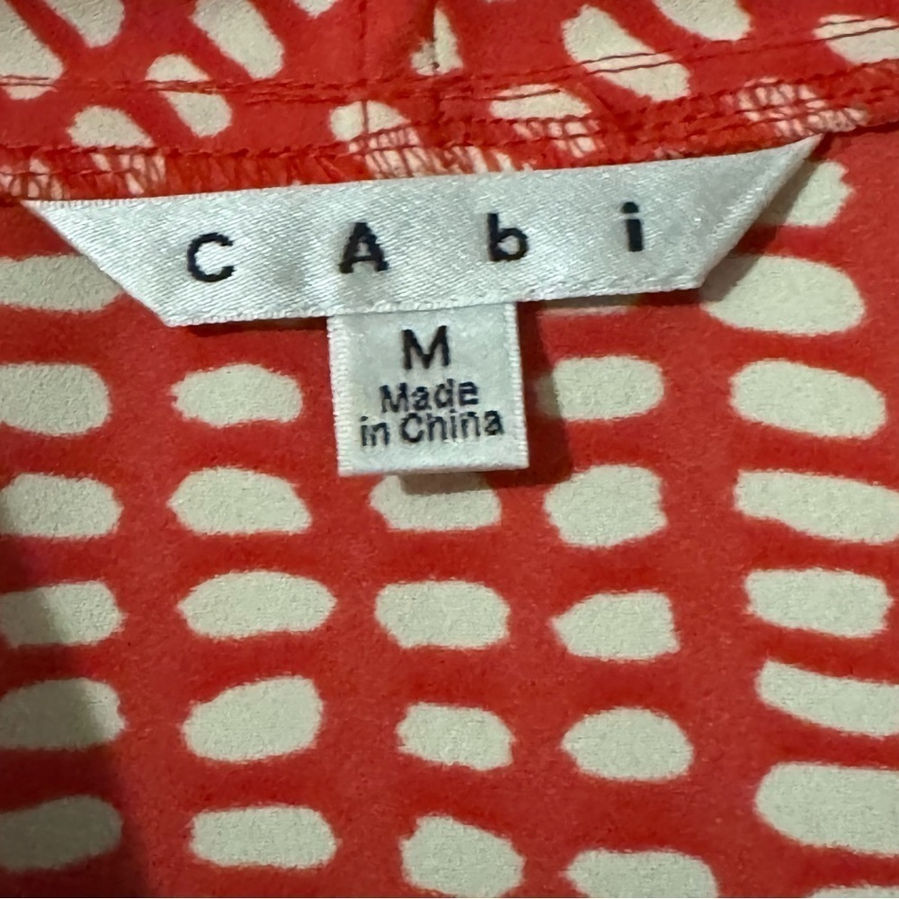 CAbi Madeline #294 Blouse Women's Medium Orange White Dot Cap Sleeve Cowl Neck - Picture 3 of 5
